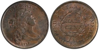 1806 1/2C C-1, Small 6, No Stems MS64BN