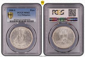 1908-S Peso KM-172  Ag MS62