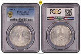 1909-S Peso KM-172  Ag AU58