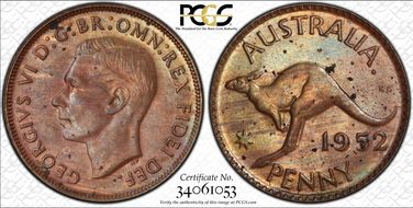 1952 A. (p) 1D Melbourne reverse Pointed serif 2 MS62BN