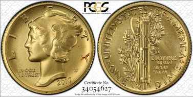 2016-W 10C 100th Anniversary Gold SP69