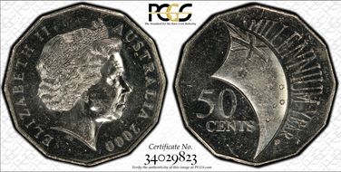 2000 50C Millennium Incuse Flag MS62