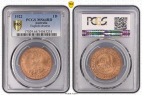 1922 1D English obverse MS64RD