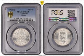 1951(m) Florin Jubilee KM-47  Ag MS64