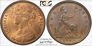 1865 1D S-3954 MS65RB