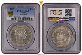 1909 5 Cor Large Head KM-2813  Ag MS62