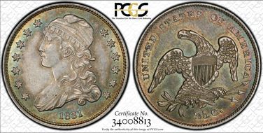 1831 25C B-4, Small Letters AU58