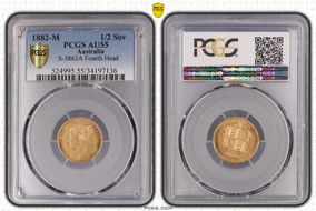 1882-M 1/2 Sov S-3863A Fourth Head AU55