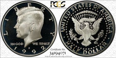 1992-S 50C Silver PR68DCAM