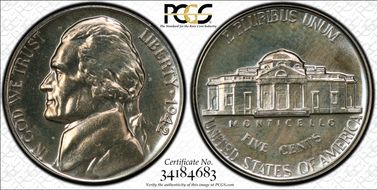 1942 5C Nickel PR64
