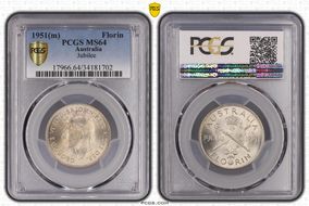 1951(m) Florin Jubilee KM-47  Ag MS64