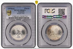 1954(m) Florin Royal Visit KM-55  Ag MS63+