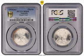 1954(m) Florin Royal Visit KM-55  Ag MS64