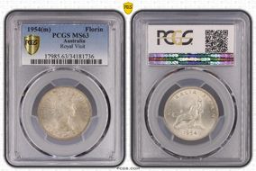 1954(m) Florin Royal Visit KM-55  Ag MS63