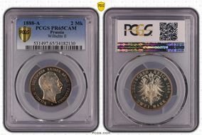 1888-A 2 Mk J-100 Wilhelm II PR65CAM
