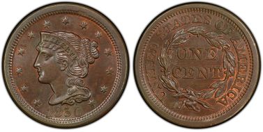 1850 1C Newcomb 17 MS65BN