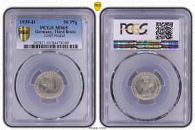 1939-D 50 Pfg J-365 Nickel MS65