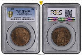 1860 1D S-3954 3/D L.C. WYON  LCW(s) TB/TB MS64RB