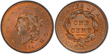 1834 1C Large Letters, Newcomb 6 MS64RB