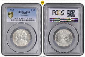 1935(w) 5 Zl Pilsudski KM-28  Ag AU58