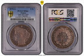 1870-A 5 Fr Gad-743 F-333 Cérès Avec légende MS64