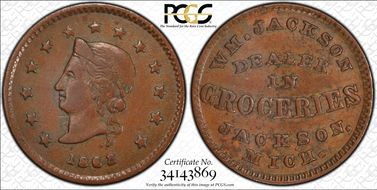 1863 Token F-525C-10a Copper PE Wm. Jackson AU58BN