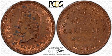 1863 Token F-700D-2a Copper PE G.W & H.C. Platt MS62BN