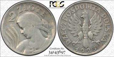 1925 2 Zl Philadelphia w/o privy marks VF30