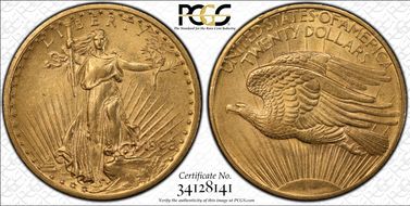 1908 $20 No Motto MS63