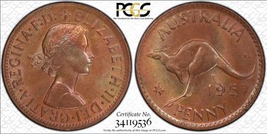 1957 Y. (p) 1D Wide date MS64RB