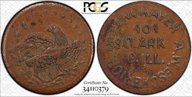 1861 Token F-150R-3a Copper PE A.W. Escherich AU58BN