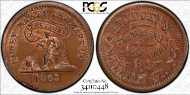 1863 Token F-630J-4a Bridgens Bridgens MS65RB