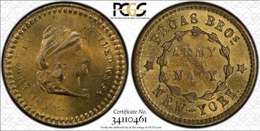 No Date Token F-630L-2b Brass PE Broas Bros. MS65