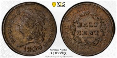 1809/6 1/2C 9 over Inverted 9 AU53BN