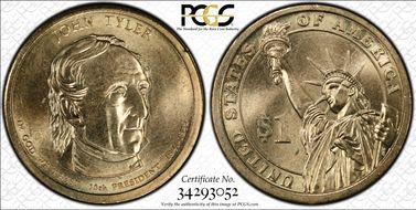 2009-D $1 Weak Edge Lettering John Tyler - Position A MS65