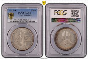 1910-S Peso KM-172  Ag AU58