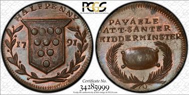 1791 Tk 1/2D DH-23 Worcestershire, Kidderminster MS64BN