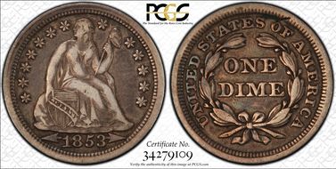 1853 10C Arrows VF35