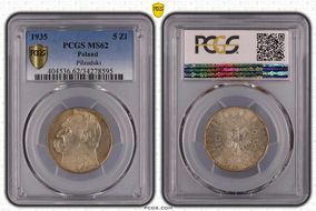 1935(w) 5 Zl Pilsudski KM-28  Ag MS62