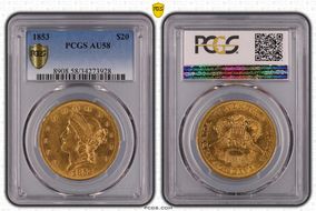 1853 $20 AU58