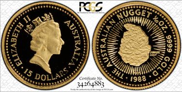 1988-P $15 Nugget 1/10oz Au PR70DCAM