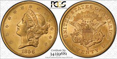 1856-S $20 AU58