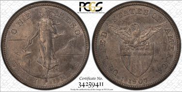 1907-S Peso AU58