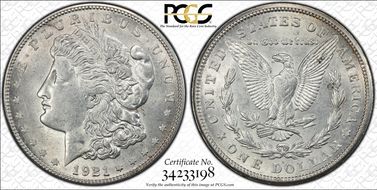 1921-S $1 VAM 1B-3a Thorn Head AU58