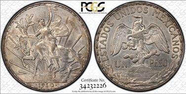 1910 Peso Caballito KM-453  Ag AU53