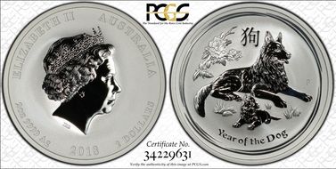 2018-P $2 Year of the Dog 2oz Ag MS69