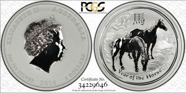 2014-P $2 Year of the Horse 2oz Ag MS69