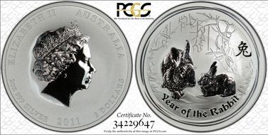 2011-P $2 Year of the Rabbit 2oz Ag MS69