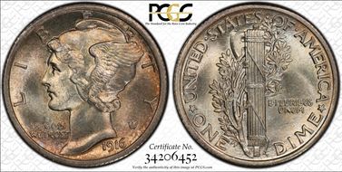 1916 10C Mercury MS66FB