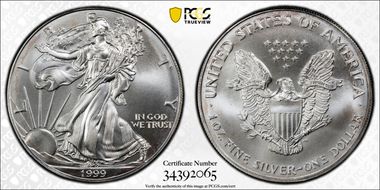 1999 $1 Silver Eagle MS70